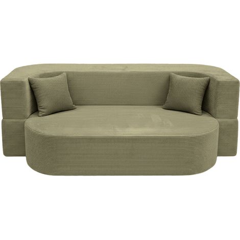 VENEDA - Canapé droit convertible velours côtelé 3 places - Vert