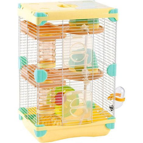 Cage pour Hamster Gerbille Tunnel Jouet Intégré Roue Exercice Eau Nourriture Habitat Intérieur Portable-27.5x20.5x42.5cm (1/4)
