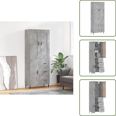 Buffet haut Gris béton 69,5x34x180 cm Bois d'ingénierie - Buffet Design Moderne - Meuble Rangement Gris - Armoire Cuisine - Buffet Haute Capacité - Buffet Salon (1/5)