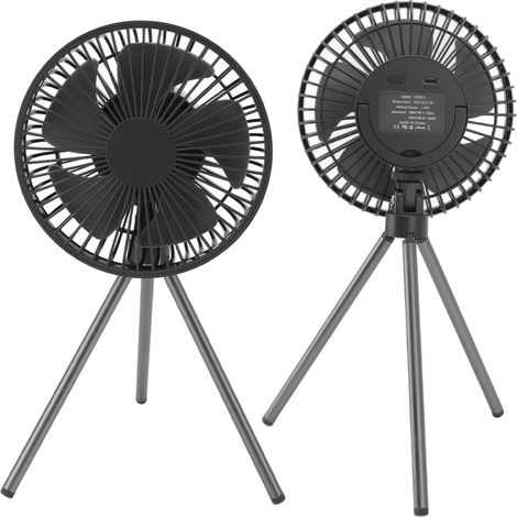 Trépied ventilateur sans lumière, 4000mAh grande capacité, ventilateur de bureau sur pied, ventilateur de camping avec minuterie, batterie intégrée incluse, gris