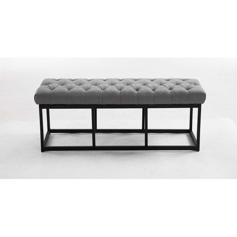 Banc avec cadre en métal noir et siège matelassé de 120 cm dans différentes couleurs colore : Gris (1/2)