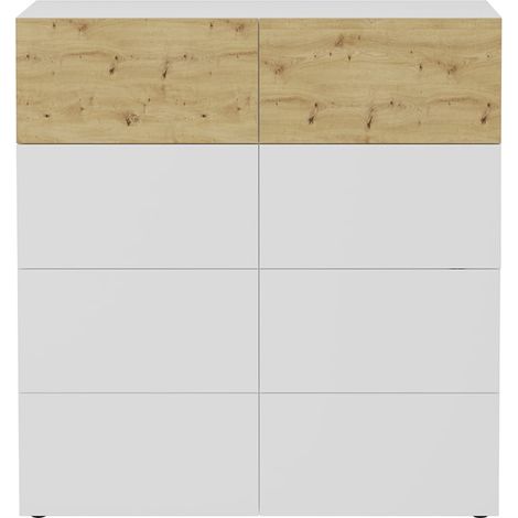 Buffet 8 cassetti bianco lucido e decoro quercia Belm 5 - L109 x H115 cm