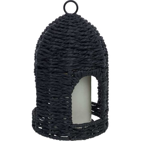 Farol de papel negro con vela led D13x19.5/22h cm (1/5)