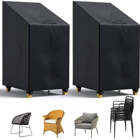 Lot 2 Housses Chaise Empilables Jardin 600D Etanche UV 120x80x65cm 600D Renforcé, Coupe-Vent, Anti-UV, Indéchirable, Boucles Réglables, Cordon de Serrage, Toutes Saisons pour Extérieur. (1/5)