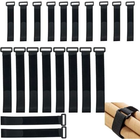 Sangles élastiques 20 pièces 2 tailles 20/30 cm, attaches réutilisables antidérapantes pour câbles, tuyaux, sport, maison et bureau, noires - (1/5)