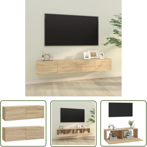 The Living Store Meubles TV muraux 2pcs chêne sonoma 100x30x30cm bois ingénierie - Meuble Tv Mural - Armoire Tv Murale - Support Tv - Unité Tv - Rangement Tv (1/5)