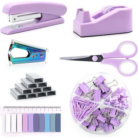 Ensemble de fournitures de bureau violettes avec agrafeuse et porte-ruban adhésif (1/5)