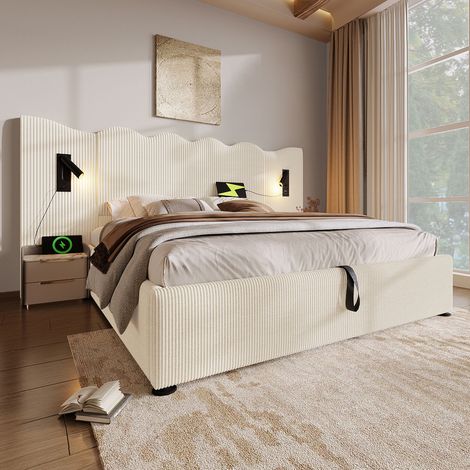 Bett Doppelbett Stauraum 180x200 Cord mit Licht OKMYHOME