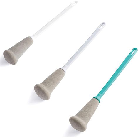 Brosse éponge pour tasses, lot de 3 brosses éponge à long manche pour bouteilles, brosse de cuisine en mousse à long manche, pour le nettoyage des pinceaux à café et des bouteilles