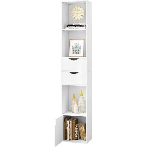 WOLTU Bookcase. Standing Shelf with Drawers. Shelf with Door. Office Shelf. Storage Shelf for Living Room. Sleeping Room. White. 30 x 158 x 24 cm (1/5)
