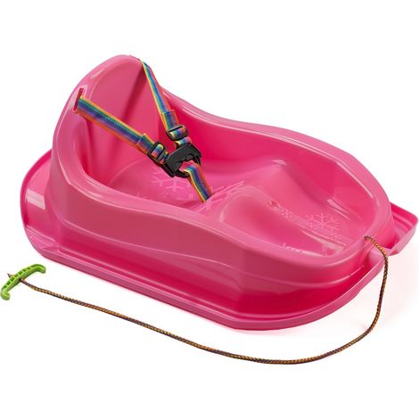 Slittino per bambini in plastica con cinture di sicurezza, colore rosa