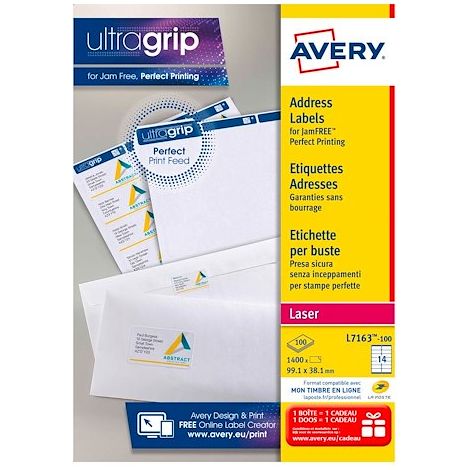 Etiquettes adresses laser 99,1 x 38,1 mm Avery L7163-100 - Boîte de 1400 (1/3)