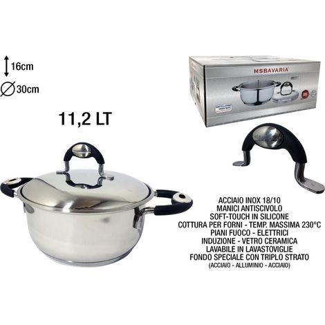 Pentola Casseruola in Acciaio con Coperchio New Bavaria 30 cm