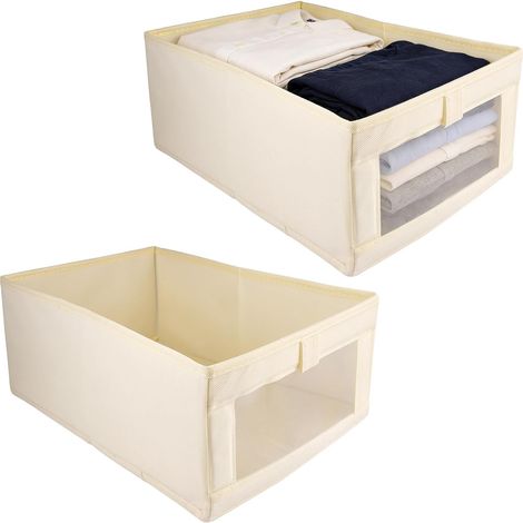 Lot de 2 Boîte de Rangement Wardrobe avec Fenêtre Transparente, 40 x 28 x 17 cm Rangement Vetement Boite de Rangement, Cube de Rangement Pliable en Tissu pour Vêtements, Jouets, Livres, Outils (1/5)