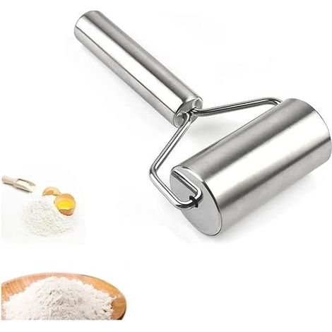 Rouleau à pâtisserie en acier inoxydable – petit modèle anti-rouille, idéal pour pâte à tarte, pâtes et brisée – 23 cm (1/4)