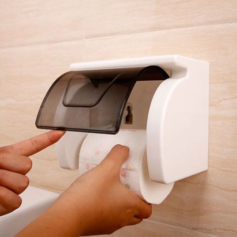 Adhésif Fort Porte Papier Toilette,sans Perçage, Installations De Bain,avec étanche et Pare poussière, Boîte à mouchoirs P (1/4)
