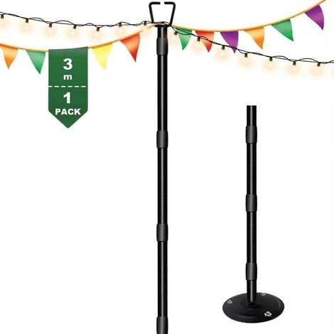 3m Poteaux d'éclairage extérieur - Hauteur réglable, métal résistant à la rouille, lourd pour patio, cour arrière, jardin et fête (1/5)