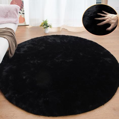 Teppich Kunstfell Schlafzimmer Wohnzimmer 240 cm (Rund) Schwarz (1/5)