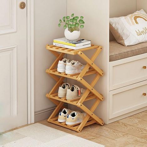 Étagère à chaussures pliante en bambou, étagère à chaussures verticale étroite, sans installation, étagère de rangement pour chaussures, étagère étroite en bois pour intérieur pour couloir (1/5)