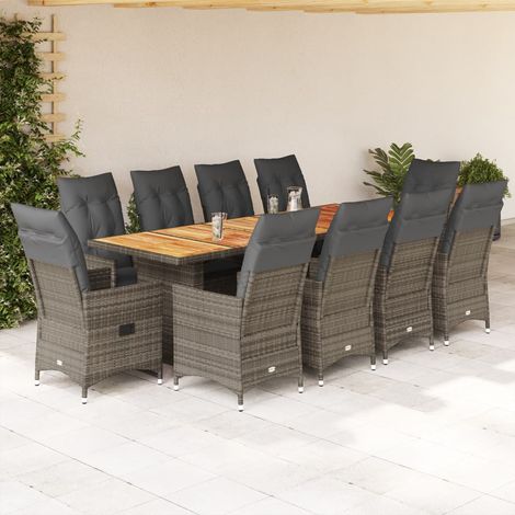 11-tlg. Garten-Bistro-Set mit Kissen Grau Poly Rattan (1/5)