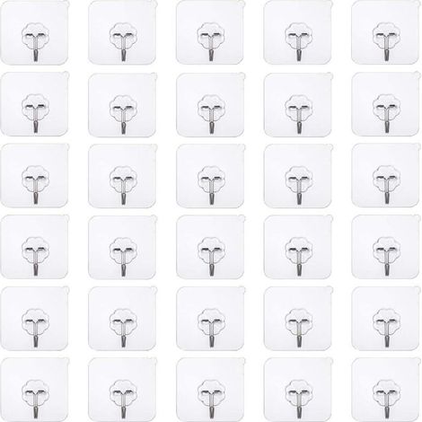 50 pièces crochets adhésifs sans perçage Crochet sans perçage auto-adhésif, crochet mural transparent, crochet adhésif transparent crochet de porte patère étanche idéal pour cuisine salle de bain mur (1/4)