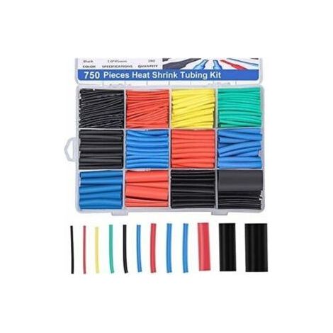 Lntyq Gaine thermorétractable 750 pièces, tube de câble thermorétractable à isolation électrique, rapport de rétrécissement 2: 1, 5 couleurs, 12 tailles (1/5)
