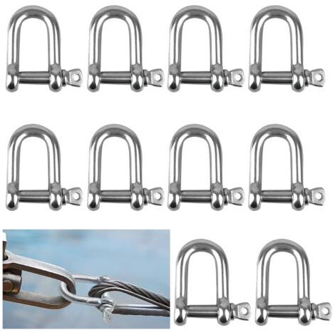 Manille en Forme de D, 10 pièces Manille en Acier Inoxydable M6, Manille en Acier Inoxydable 304 pour Anneau en D, Manilles D'ancrage en Acier Inoxydable, pour Gréement, Câble (1/5)