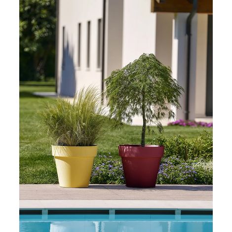 Vaso rotondo "Superior" in resina finitura satinato per piante e fiori vasi di alta qualità da interno ed esterno di diverse dimensioni e colori - Giallo ø50 cm (1/3)