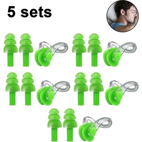 Tappi per le orecchie riutilizzabili in silicone, 5 paia con clip per il naso, comodi per nuotare e isolano dai rumori. (1/4)