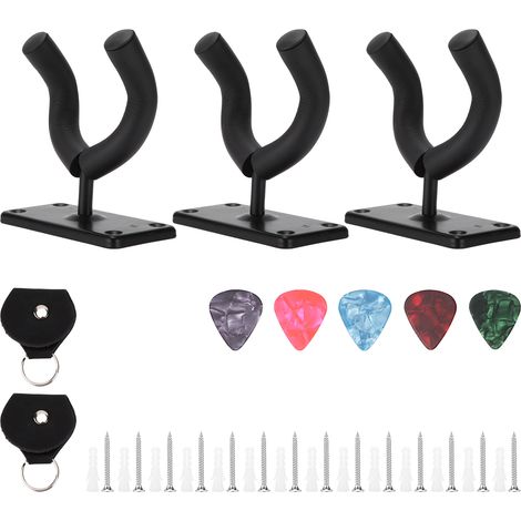 Crochets pour guitare, crochets muraux, supports pour violon, erhu et ukulélé + 5 médiators + pinces à médiators (1/5)