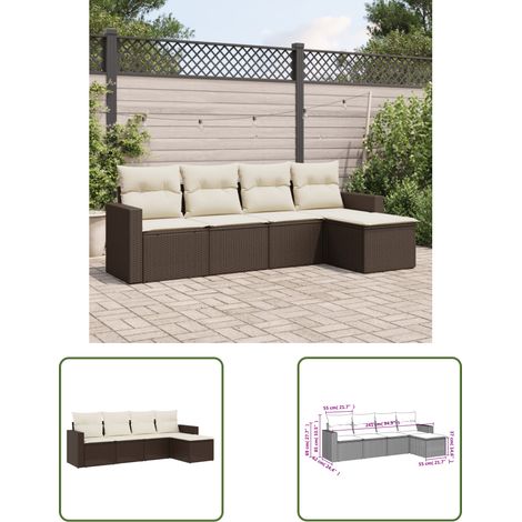 The Living Store 5-tlg. Garten-Sofagarnitur mit Kissen Braun Poly Rattan - Gartensofas - Outdoor Möbel - Gartenmöbel Set - Lounge Sofa - Rattan Gartenmöbel (1/3)