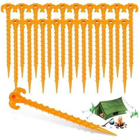Lntyq 20 Pcs Piquets de Tente en Plastique, de 20 cm Sardines Plastique avec Crochet Clous de Fixation Sol Dur pour Auvents de Camping, Bâches de Pluie, Jardin (Jaune) (1/5)