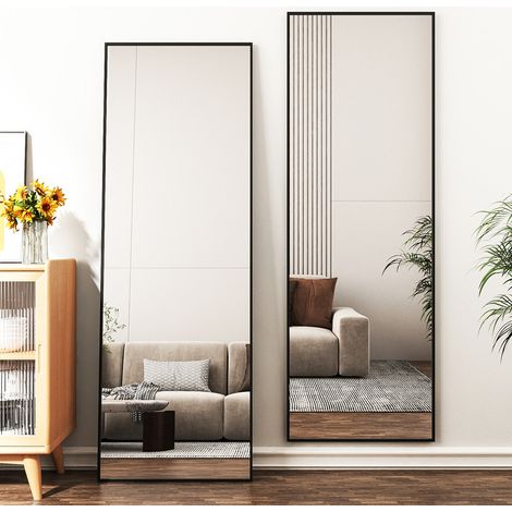 Standspiegel Ganzkörperspiegel Schwarz 40 x 140 cm Spiegel Schwarz Großer Bodenspiegel hängend oder Lehnend an die Wand für Schlafzimmer, Wohnzimmer oder Ankleidezimmer (1/4)