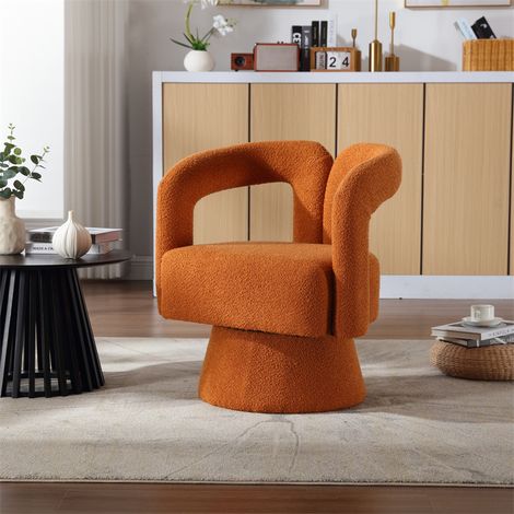 Fauteuill simple, rembourrage en tissu moelleux, chaises d'appoint pivotantes à 360 degrés, pour salon, chambre, orange (1/5)