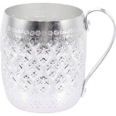 Ergonomischer Becher aus silberfarbener Metalllegierung, leicht zu reinigen, kreativer, bruchsicherer Becher für Tee und Kaffee zu Hause (1/5)