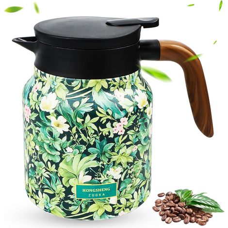 Bouilloire isotherme avec motif floral vintage, 1000 ml, bouilloire isolée en acier inoxydable, bouilloire en émail, théière isolée vintage, théière à fleurs (1/5)