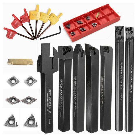 Cutting Tools 10mm 7pcs Shank Lathe Turning Tool Holder Boring Bar with 7pcs Carbide Insert and Wrench Wrenches (1/5)