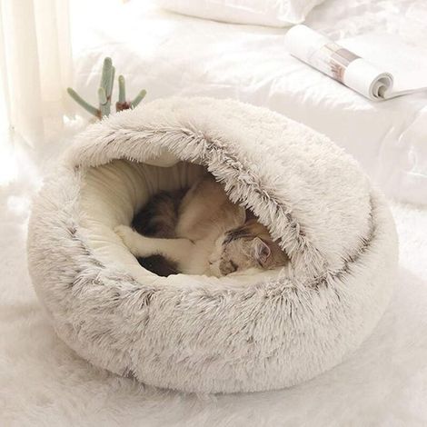 Couchette Moelleuse Anti-Stress pour Chat et Petit Chien, Canapé Douillet XL Lavable, Coussin Apaisant avec Base Antidérapante, Tapis de Repos Confortable pour Animal (50 cm, Marron) (1/5)