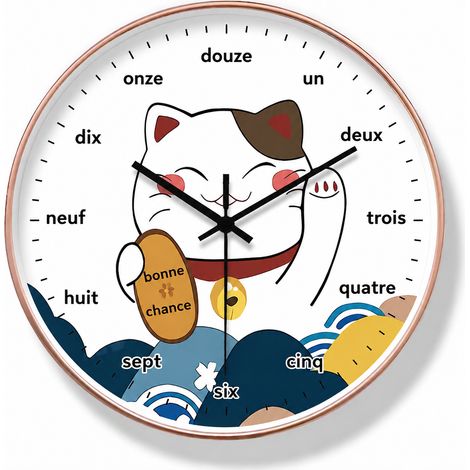 Horloge murale 20 cm ST4002 cadre doré aiguilles noires chat porte-bonheur st4002 réf 9712 21 × 21 × 5 cm 180 g – Livraison gratuite