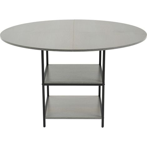 Table à manger ronde en bois de 120 cm pour 4 à 6 personnes,mobilier moderne avec étagère de rangement et pieds en métal,gris (1/5)