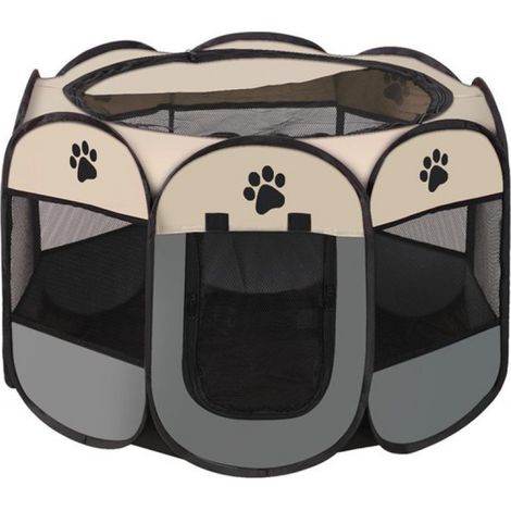 Clapier pliable pour chat - Maison pour chat - Porte avant zippée - Cage pour chat - Pour intérieur et extérieur - Niche pour chien - Gris - 60 x 60 x 43 cm (1/5)