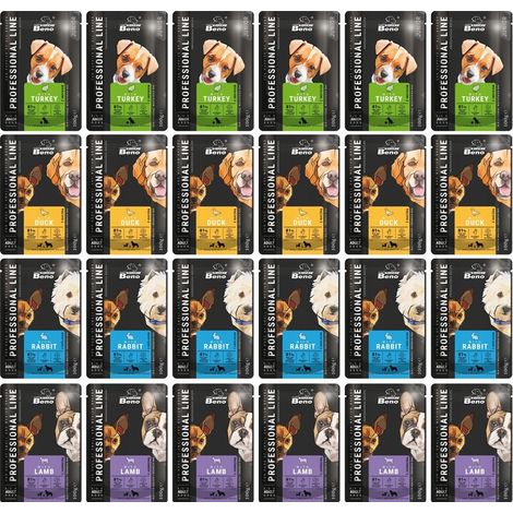 Super Beno, cibo umido per cani, 24 bustine da 100 g, gusto misto.