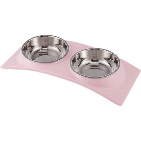Gamelles doubles pour chiens et chats en acier inoxydable, distributeur d'eau et de nourriture pour chats et petits chiens - Rose (1/5)