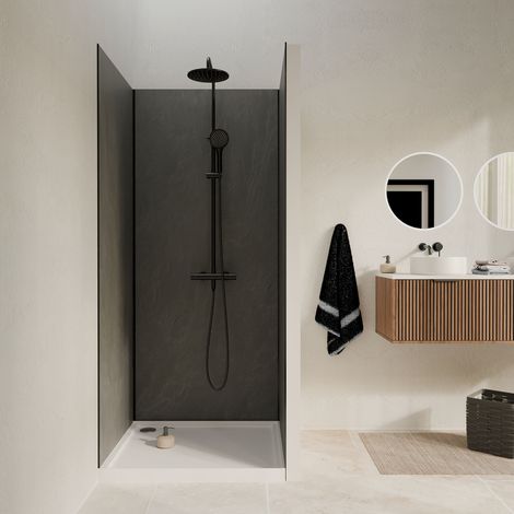 Set di 3 Pannelli Murali Pietra Ardoise 90x210 cm e Profili Neri - STONE'IT