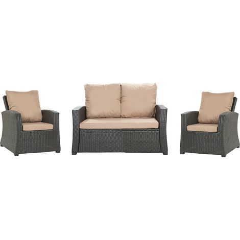 Set coussins pour salon de jardin résine tressée 4 personnes, coussins pour canapé 100x50x7cm, coussins pour fauteuil de jardin 2x50x56cm Beige (1/5)