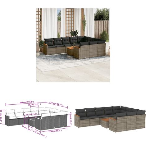 11-tlg. Garten-Sofagarnitur mit Kissen Grau Poly Rattan - Gartenmöbel Set - Gartensorte - Outdoor Möbel - Lounge Sofa - Esstisch - Home & Living (1/3)