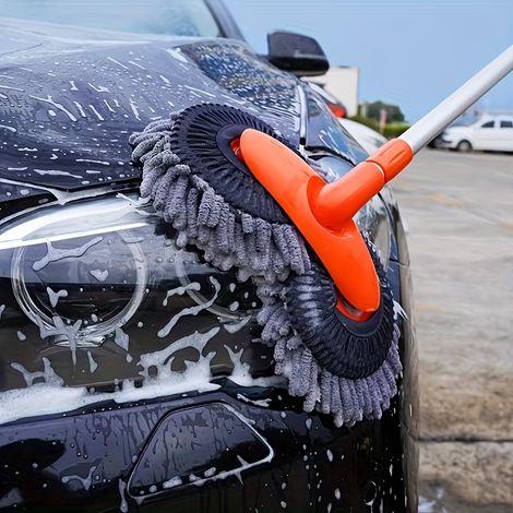 [Brosse de lavage auto] Brosse de nettoyage auto à manche long réglable, outil de lavage auto en microfibre chenille (1/5)