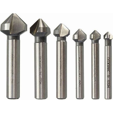 Jeu de 6 fraises à chanfreiner, fraises à chanfreiner HSS à 90°, fraises à chanfreiner cylindriques, outils à visser pour le bricolage, bois, métal, PVC, 6 3/8, 3/10, 4/12, 4/16,5/20,5 mm (1/4)