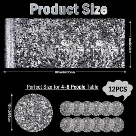 Chemin De Table et Sets de Table avec Feuille d'argent 28cmx275cm (1/3)