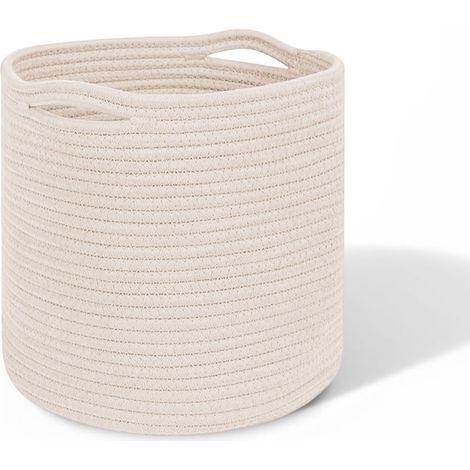 Panier à linge en coton 30 x 30 cm - Panier de rangement tressé avec poignées - Panier en corde souple pour vêtements, jouets et salons - Panier pour chambre à coucher, chambre d'enfant et salle de (1/5)